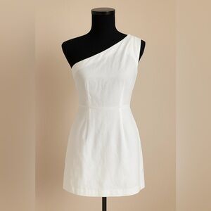 Elegant One-Shoulder White Linen Mini Dress